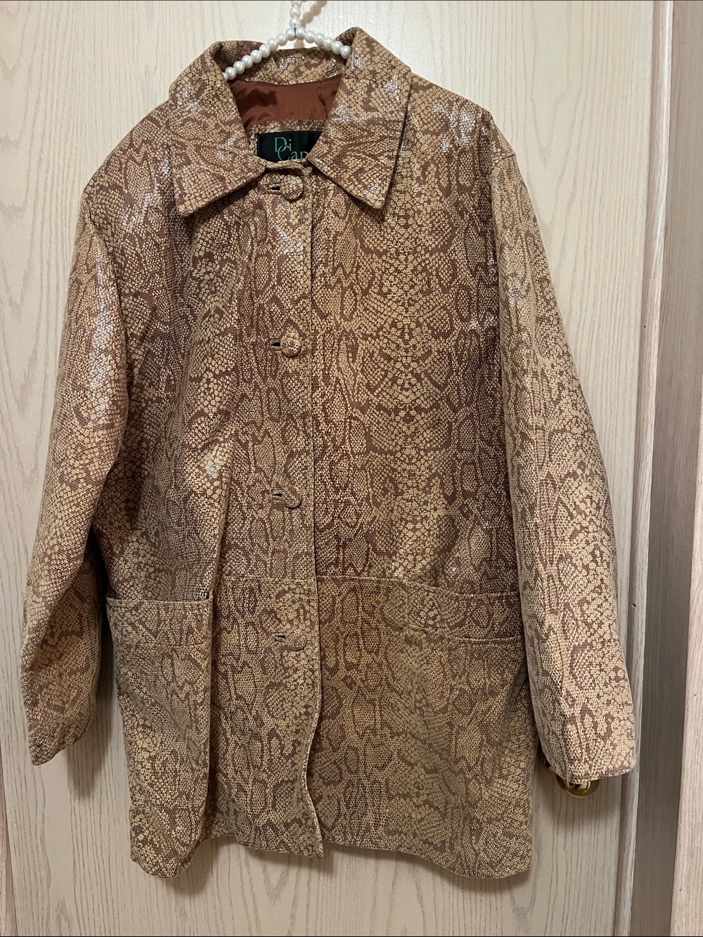 Snake-Print Trench Coat in Brown by